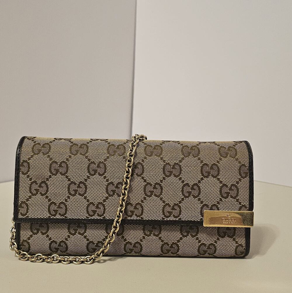 Gucci Monogram Canvas Wallet On Chain Beige/Brown image 2